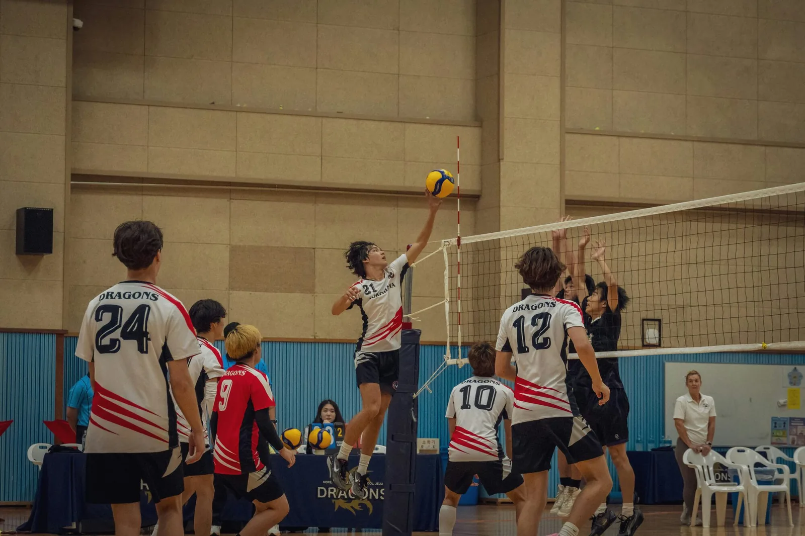 Player attempting to block at the net